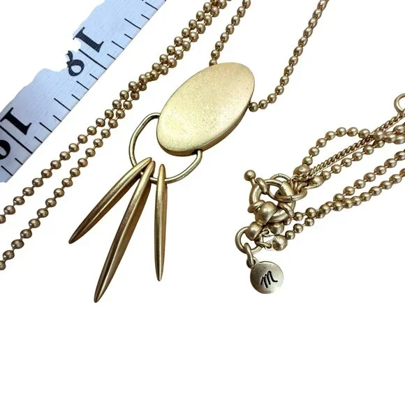 Madewell Layered Gold-Tone Pendant Necklace With Oval & Dagger Charms On Beaded - Picture 6 of 6